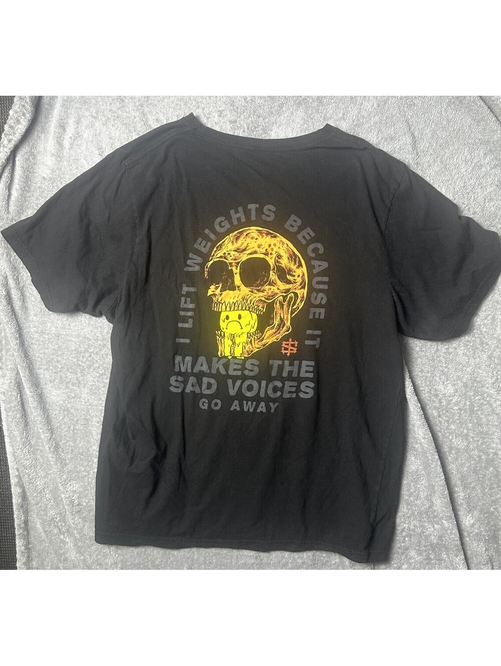 I Lift Weights Because It Makes The Sad Voices Go Away Skull Gym Shirt XL